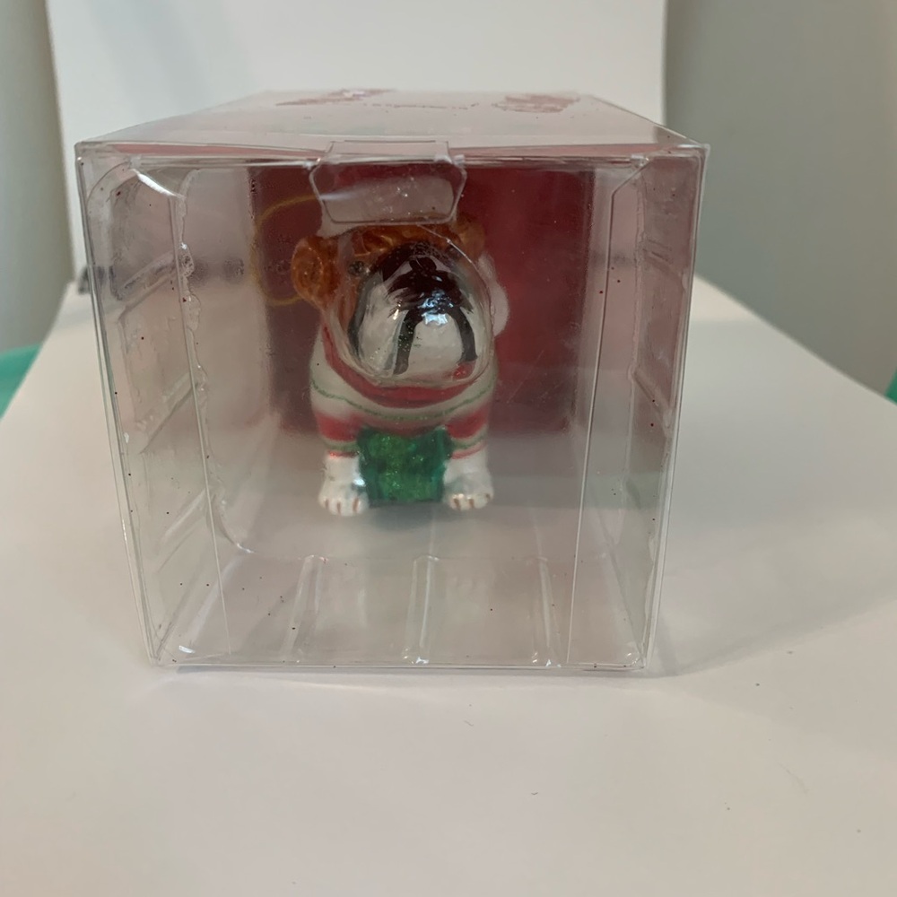 NIB Kurt Adler Pet Parade Bulldog Blown Glass Christmas Ornament